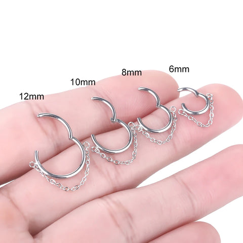 1PC Surgical Steel Hinged Segment Nose Clicker Septum Ring with Chain Nose Ring Cartilage Earring Helix Piercing Body Jewelry