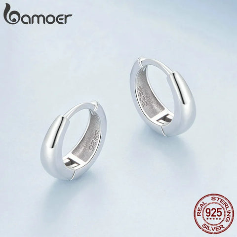 Bamoer 925 Sterling Silver Classic Huggie Ear Buckles Simple Punk Hoop Earrings for Women Party Platinum Plated Fine Jewelry