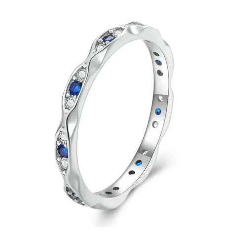 Bamoer 925 Sterling Silver Blue Zircon Demon Eye Ring Lucky Devil Eye Band for Women Simple Fashion Jewelry Gift
