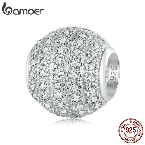 Bamoer 925 Sterling Silver Full-inlay Lucky Round Beads Pave Setting CZ Charms for Women Bracelet and Bangle DIY Fine Jewelry