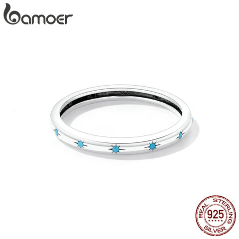 BAMOER Genuine 925 Sterling Silver Star Ring Women Turquoise Ring Sterling Silver Lucky Peace Jewelry Gift