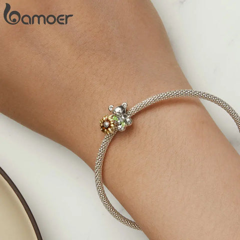 Bamoer 925 Sterling Silver Animal Charm Beads for Charm Bracelet Sunshine Bear DIY Jewelry Accessories SCC2560