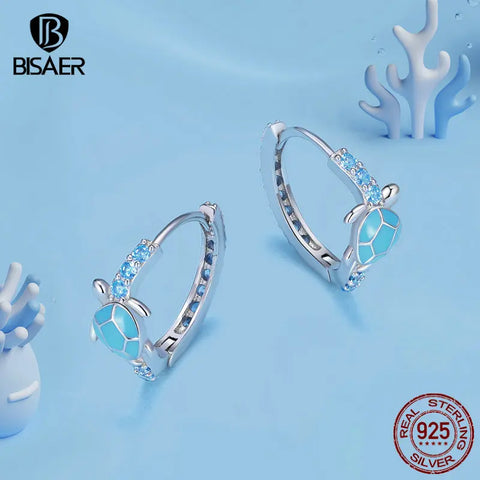 BISAER 925 Sterling Silver Turtle Jewelry Set Necklace Earrings Plated Platinum For Women Elegant Beach Party Fine Jewelry Gift