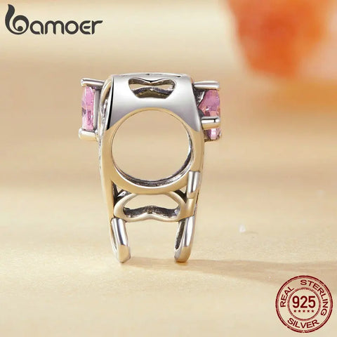 BAMOER Faith Charm for Women 925 Sterling Silver Cross Pendant Heart Shaped CZ Initial Pendant fit Charm Bracelet Christmas Gift