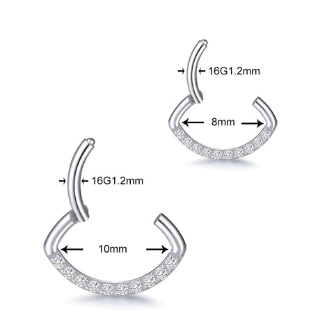 10Pcs G23 Titanium Nose Piercing Rings CZ Hinged Septum Clicker Ear Tragus Cartilage Helix Lip Earring Piercing Body Jewelry 16G
