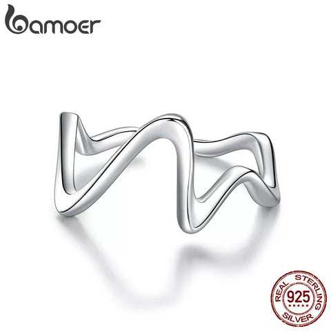 Bamoer New 925 Sterling Silver Minimalism Simple Ring for Women Fine Jewelry Fashion Statement Band