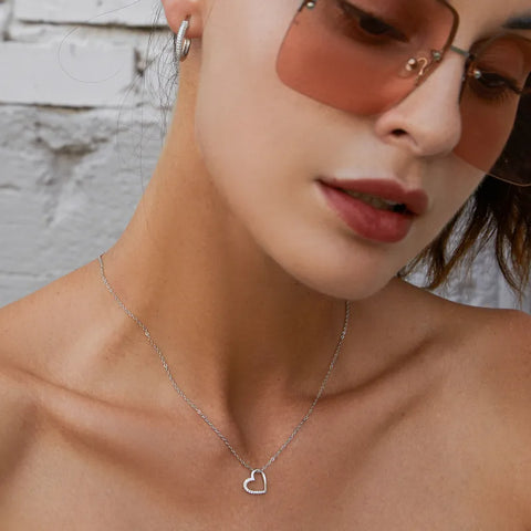 bamoer Genuine 925 Sterling Silver The shape of love Chain Necklace for Women Fine Jewelry 18.11'' Collar