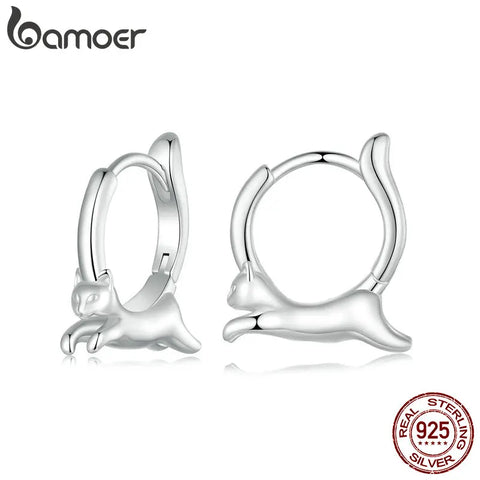 BAMOER Cat Hoop Earrings for Women 925 Sterling Silver Animal Huggie Hoop Earrings Jewelry Gifts for Sensitive Ears
