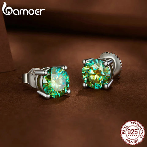 BAMOER Green Moissanite Earrings for Women Solid 925 Sterling Silver Heart Prong 2CTW VVS1 Lab Diamonds Wedding Jewelry