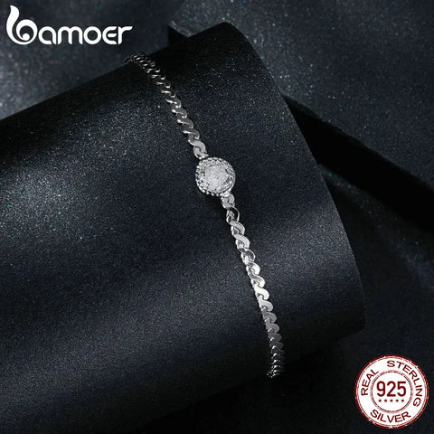 BAMOER 925 Sterling Silver 0.5CT Sparkling Moissanite Bracelet Bezel Setting Lab Diamond Chain Link for Women Anniversary Gift