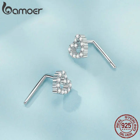 BAMOER Platinum Gold Plated Heart Stud Earrings | 925 Sterling Silver Dainty Earrings for Women