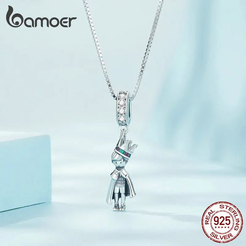 Bamoer 925 Sterling Silver Prince of the Sea Pendant Necklace Little Prince Neck Chain for Women Birthday Clear CZ fine Jewelry