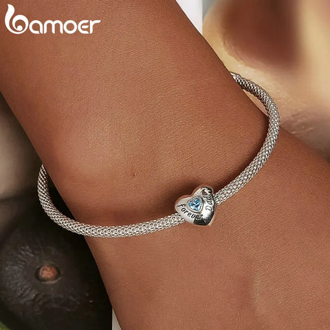 Bamoer Genuine 925 Sterling Silver Love Family Charm Silver Heart-Shaped Beads Fit for Women Original Bracelet or Bangle Jewelry