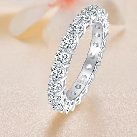 BAMOER Platinum Plated Moissanite Ring Full / Half Eternity Band for Women 925 Sterling Silver Diamond Wedding Engagement Ring