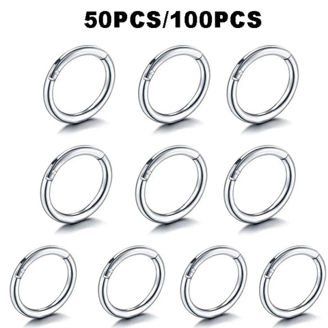 50Pcs/100Pcs Steel Hinged Segment Nose Ring Nipple Clicker Ear Cartilage Tragus Helix Lip Ring Body Piercing Jewelry 20G-12G