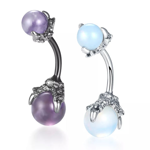 1Pc Surgical Steel Dragon Claws Belly Button Rings 14G Navel Piercing Crystal Natural Stone Navel Belly Ring Body Jewelry