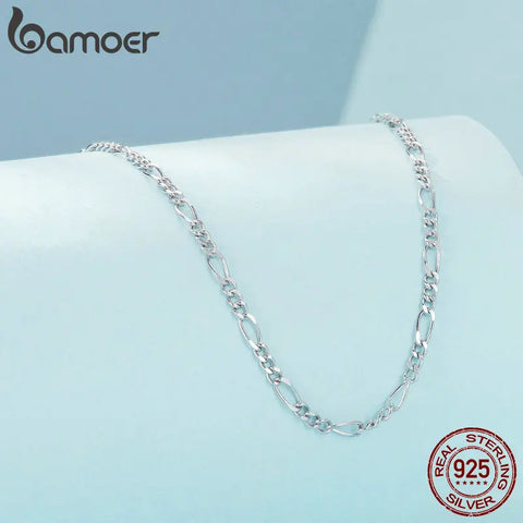 BAMOER 925 Sterling Silver Chain Necklace Classic Cable Chain Necklace Thin & Dainty & Sturdy Chain Necklaces 17.71 Inch