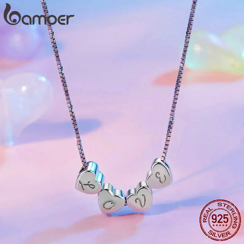 BAMOER 925 Sterling Silver Heart Initial Necklaces for Women Girls - 14K Gold Filled Heart Pendant