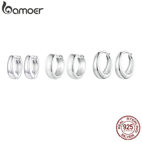 Bamoer 925 Sterling Silver Classic Huggie Ear Buckles Simple Punk Hoop Earrings for Women Party Platinum Plated Fine Jewelry