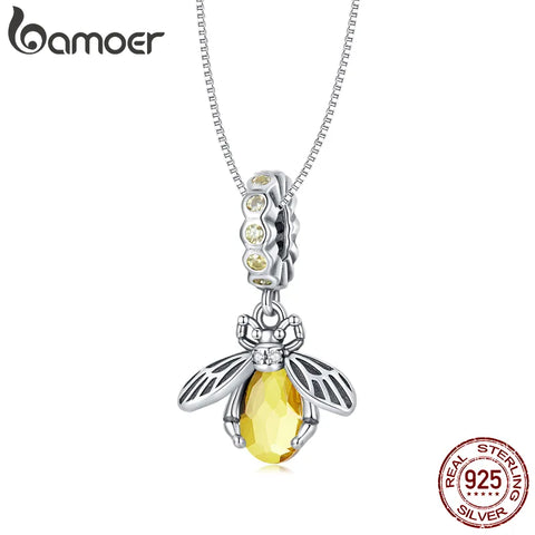 Bamoer 925 Sterling Silver Delicate Bee Pendant Necklace for Women Valentine Gift Silver Chain Fine Jewelry