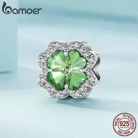 Bamoer 925 Sterling Silver Four-leaf Clover Beads Family Tree Pendant Charms for Women Bracelet and Necklace DIY Fine Jewelry