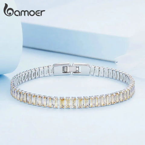 Bamoer Authentic Shining Square Zircon Bracelet Plated Platinum for Women Gift Exquisite Fashion Jewelry YIB055