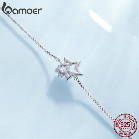 Bamoer 925 Sterling Silver Dazzling Star Bracelet Crystal Star Adjustable Chain Link for Women Party Fine Jewelry Birthday Gift