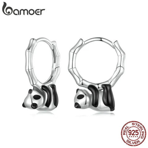 BAMOER Panda Hoop Earrings for Women 925 Sterling Silver Animal Huggie Hoop Earrings Jewelry Gifts for Sensitive Ears