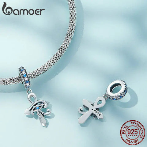 Bamoer 925 Sterling Silver Cross Pendant fit for Women Original Bracelet & Bangle Fine Jewelery Eyes Charms DIY Making