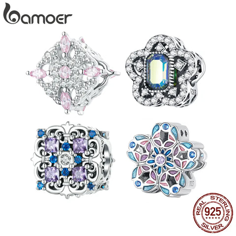 Bamoer 925 Sterling Silver Delicate Butterfly Charm fit for Silver Snake Bracelet & Bangle Simple Flower Beads Fine Jewelry