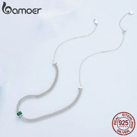 Bamoer 925 Sterling Silver Elegant Emerald Necklace Retro Braided Silver Neck Chain for Women Birthday Gift Fine Jewelry