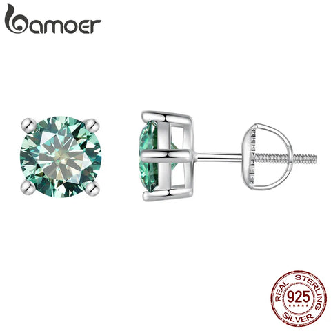 BAMOER Green Moissanite Earrings for Women Solid 925 Sterling Silver Heart Prong 2CTW VVS1 Lab Diamonds Wedding Jewelry