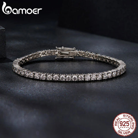 BAMOER Moissanite Tennis Bracelet for Women 925 Sterling Silver Round Brilliant Cut Lab Diamond Classic Platinum Plated Bracelet