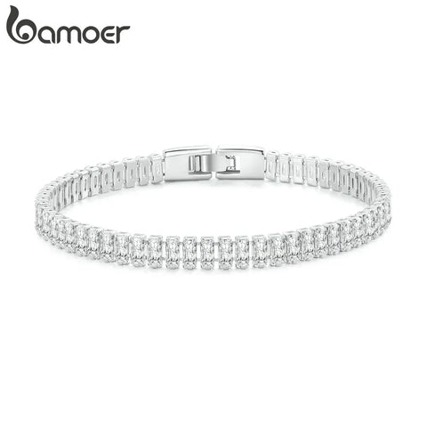 Bamoer Authentic Shining Square Zircon Bracelet Plated Platinum for Women Gift Exquisite Fashion Jewelry YIB055