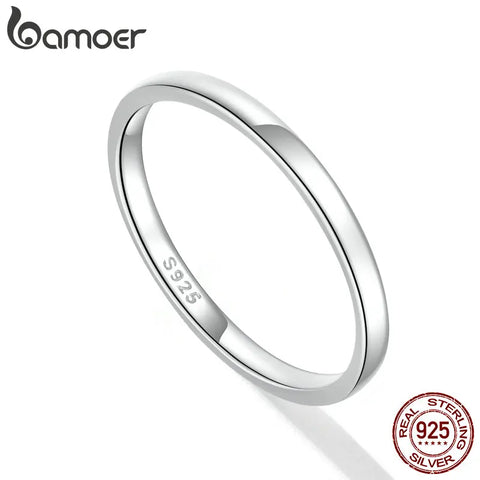 Bamoer Authentic 925 Sterling Silver Simple Ring for Women Fine Jewelry Trendy Sterling Silver Eternity Ring Wedding Gift VSR165
