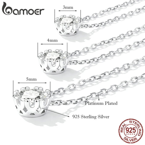 Bamoer Gorgeous Shiny Choker 100% 925 Sterling Silver Geometric Cut Sparkling Zircon Pendant Necklace Wedding Jewelry 17.7″