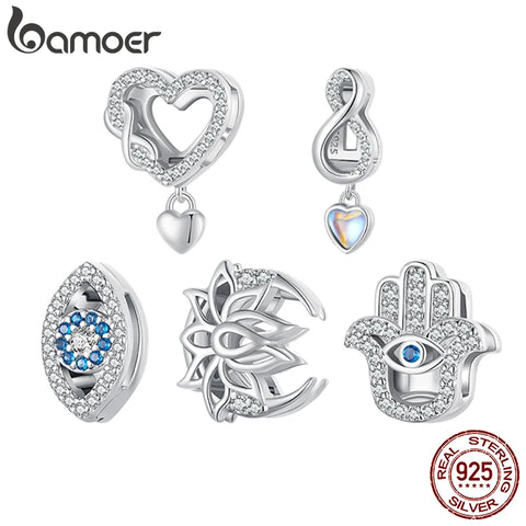 BAMOER 925 Sterling Silver Pave Cubic Zirconia Clip Lock Spacer Stopper Charm Bead Infinity charms Jewelry Gift for Woman