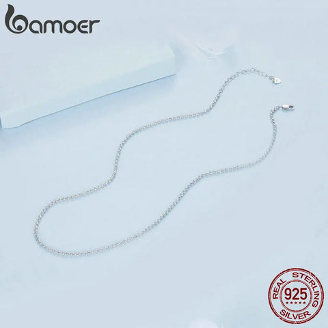 BAMOER 925 Sterling Silver Bead Ball Chain Necklace, Solid Silver Strand Chain Necklace for Women BSA004