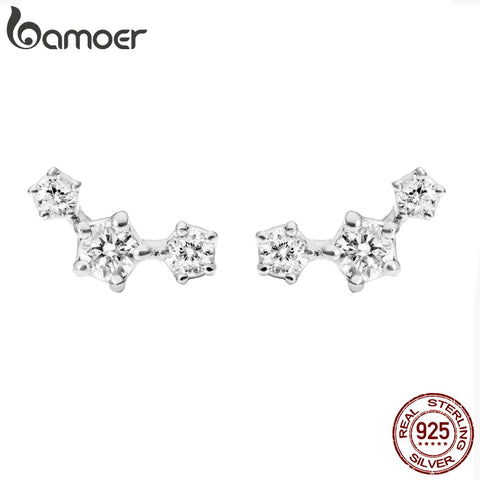 Bamoer S925 Sterling Silver Moissanite Starry Stud Earrings Star Earrings for Women Engagement Wedding Fine Jewelry Gift MSE034