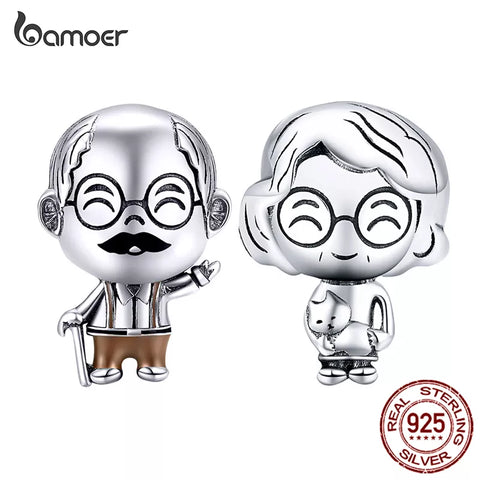 bamoer Family Collection Grandparents Real 925 Sterling Silver Grandpa Metal Charm for Bracelet Beads Accessories BSC175