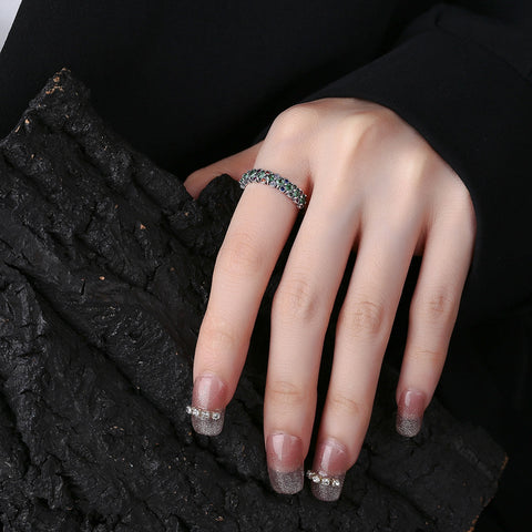 S925 Sterling Silver Color Diamond Ring Small Design Green Zirconium
