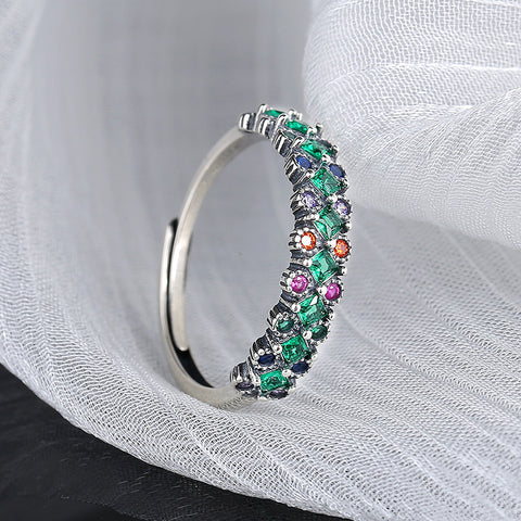 S925 Sterling Silver Color Diamond Ring Small Design Green Zirconium