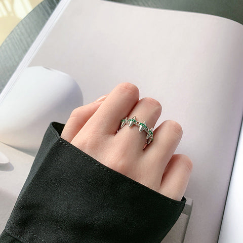 S925 Sterling Silver Emerald Treasure Willow Nail Ring
