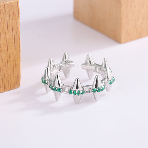 S925 Sterling Silver Emerald Treasure Willow Nail Ring
