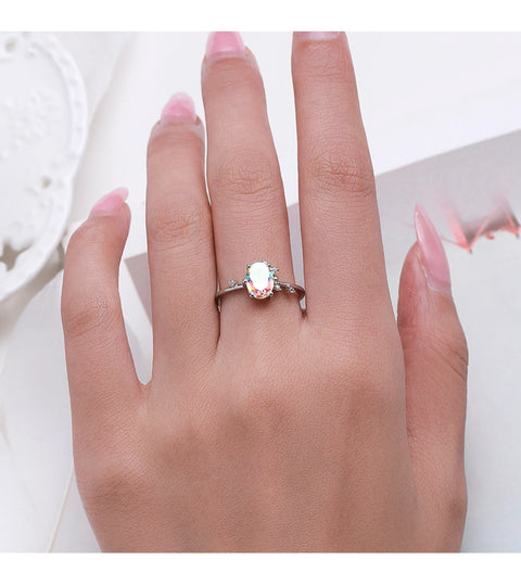 luxurious oval sterling silver plating inlay zircon rhodium plated rings