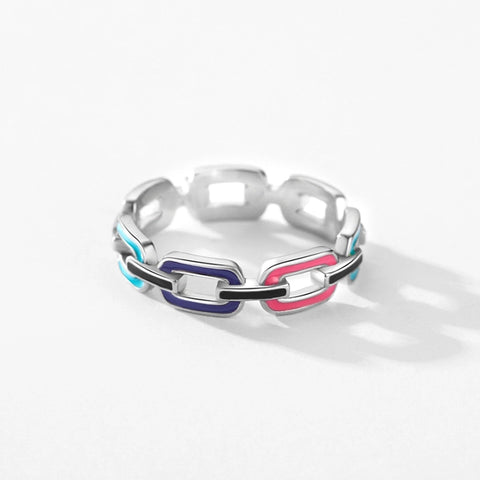 modern style geometric colorful sterling silver epoxy plating rhodium plated rings