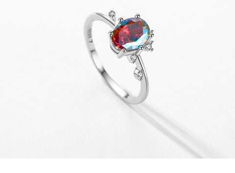 luxurious oval sterling silver plating inlay zircon rhodium plated rings