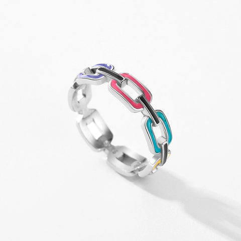 modern style geometric colorful sterling silver epoxy plating rhodium plated rings