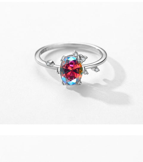 luxurious oval sterling silver plating inlay zircon rhodium plated rings