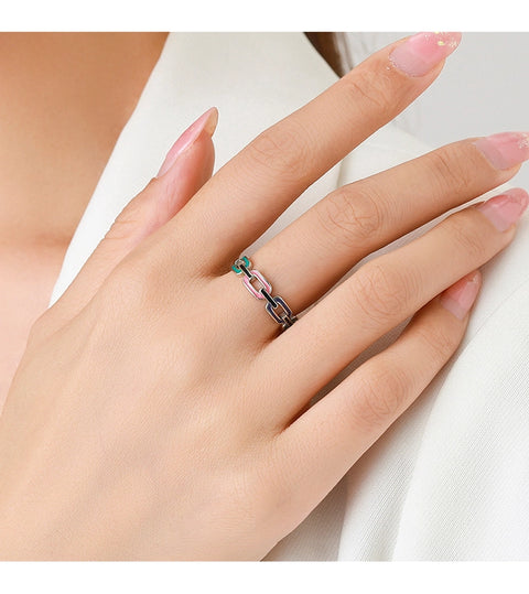 modern style geometric colorful sterling silver epoxy plating rhodium plated rings